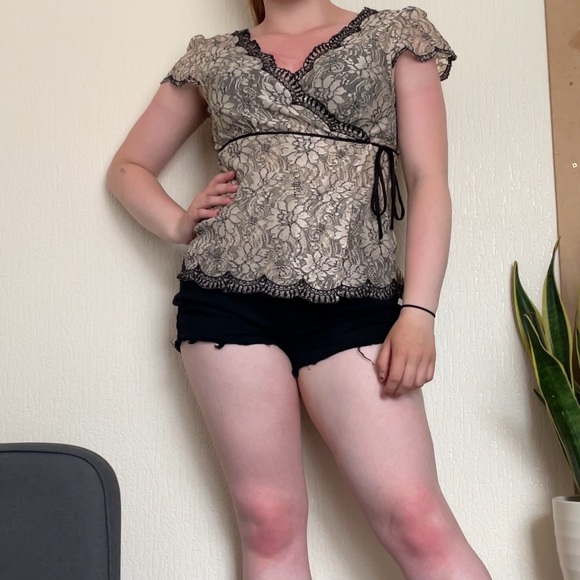 Sheer Floral Lace Wrap Blouse, Size 10-12 - Picture 3 of 8